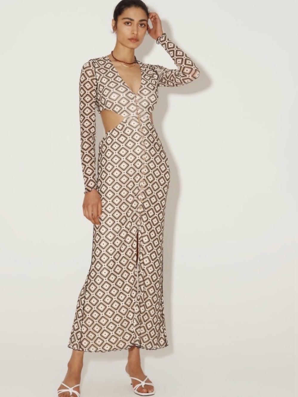 Hansen & Gretel Michaela Geometric Cutout Mesh Maxi Dress Size S